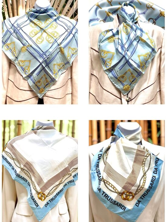 Trussardi Accessories - (2) Never Won TRUSSARDI  Scarf Silk  20-22.5"  Blue White Gold Chain ( 65)